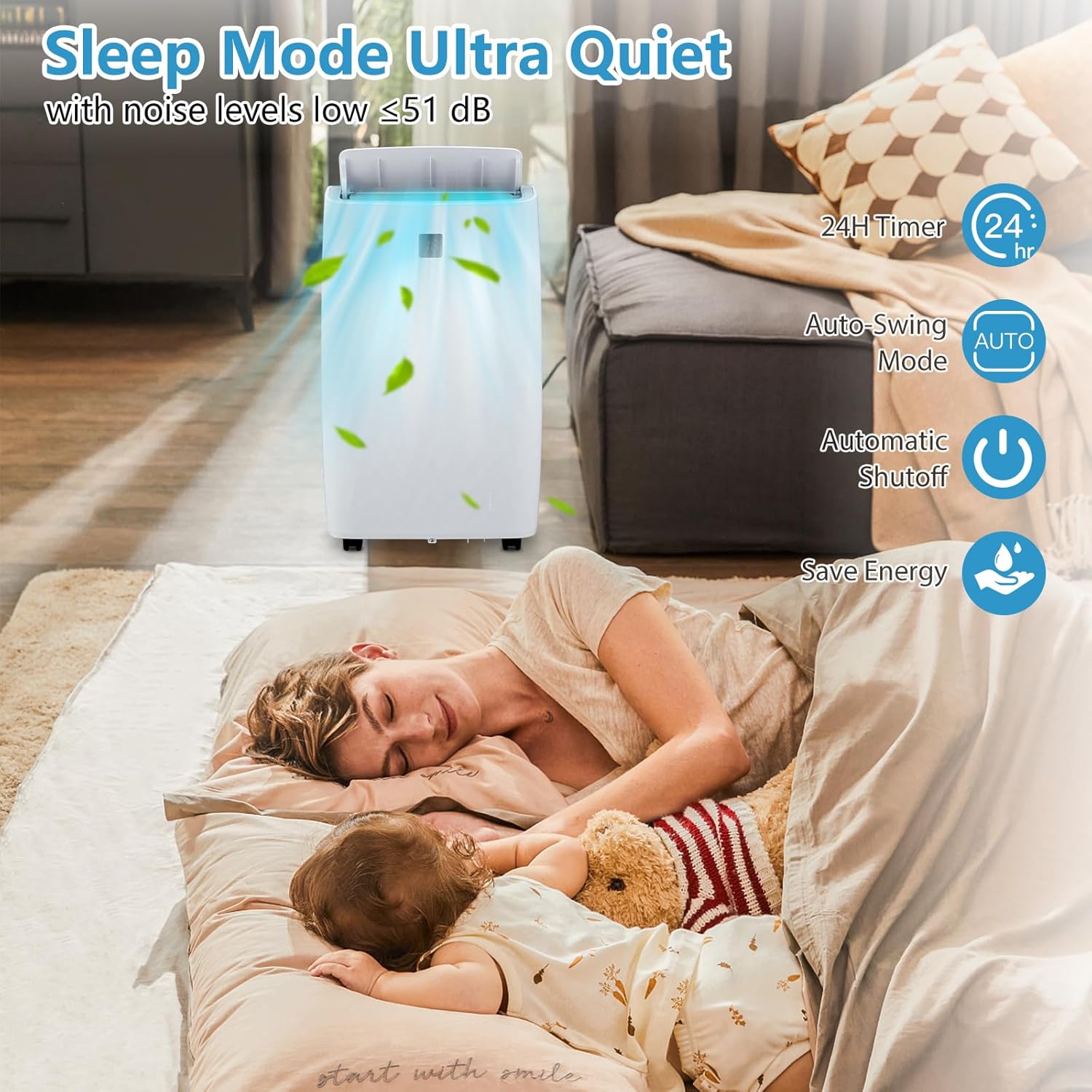 14,000 BTU Portable Air Conditioner, 4-In-1 Portable AC Unit with Cooling, Dehumidifier, Fan & Sleep Mode for Rooms Up to 700 Sq.Ft with Window Kit, 24H Timer & Remote Control