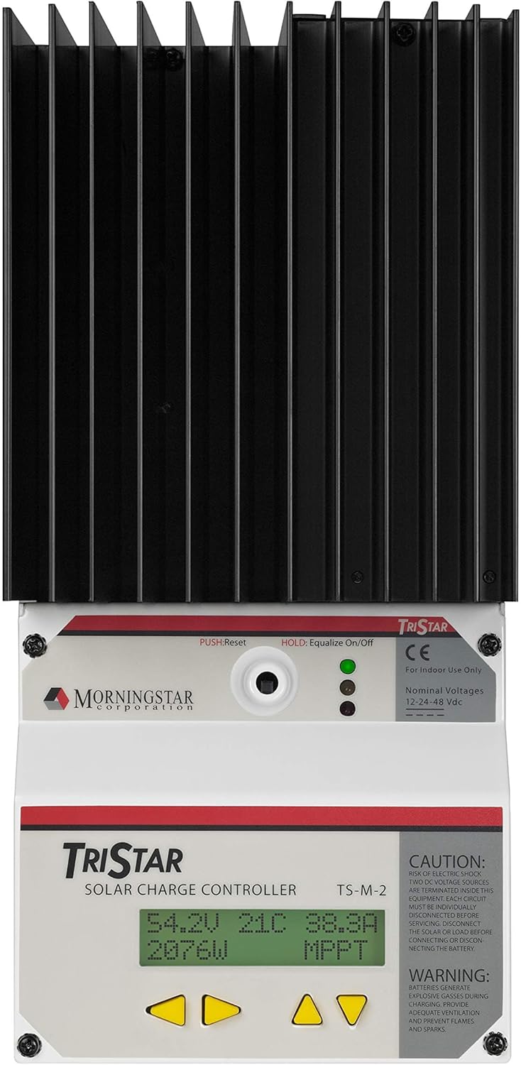 Morningstar Tristar 60A MPPT Solar Charge Controller (TS-MPPT-60M) - Solar Panel Regulator w/ Meter for 12/24/36/48V LA/Li Batteries, 99% Efficiency, FCC Comp. Data/Comms, 5 Yr. WTY, Designed in USA
