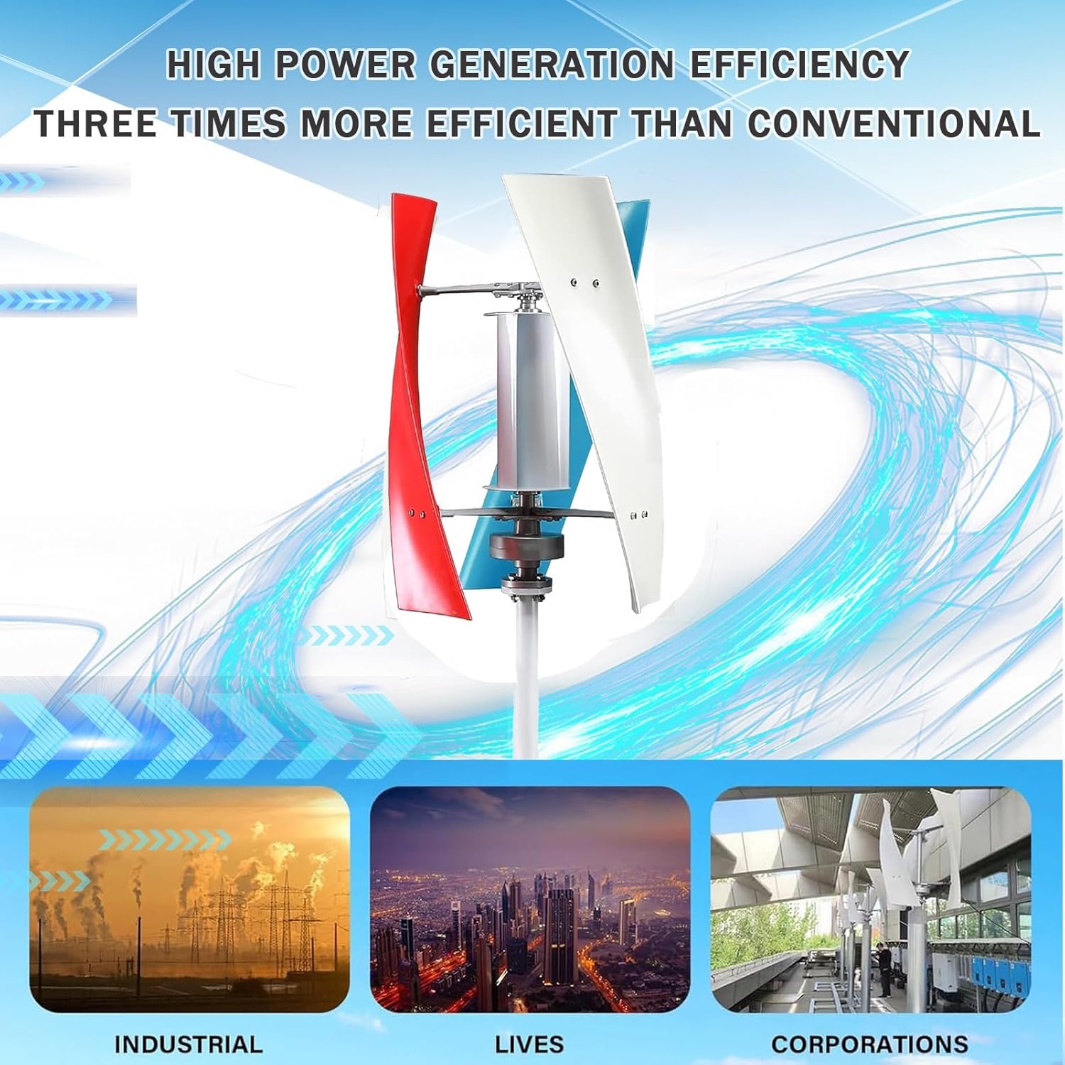 14000W Vertical Wind Turbine, Magnetic Levitation Electric Generator 12V/24V/48V, Helical Shaft Design with Controller, Efficient Renewable Energy Solution, Colorful Model