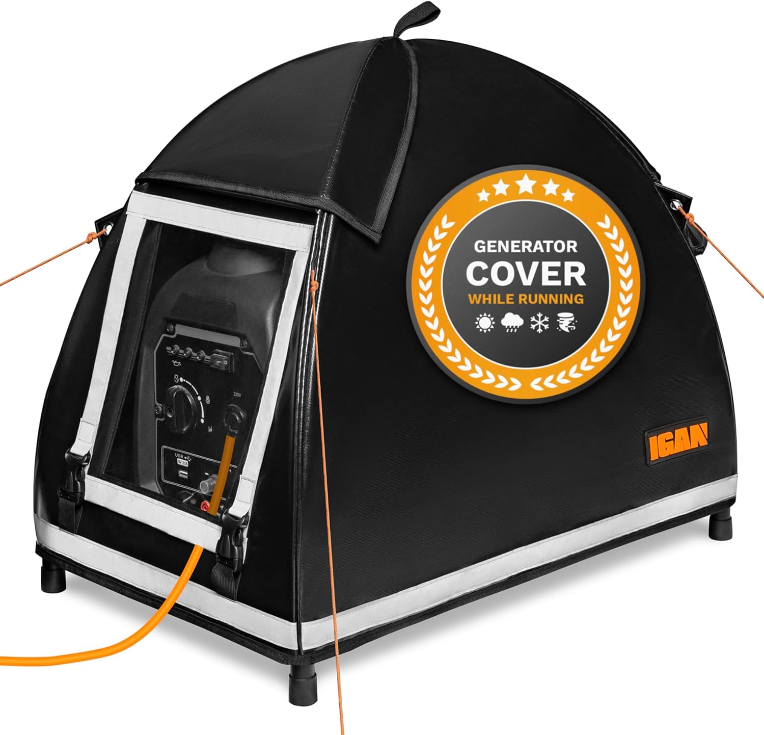 IGAN Small Inverter Generator Tent Cover While Running, Compatible for Honda and Most 1000~2300 Watts Generators, Portable Outdoor All-Weather Tarpaulin Cover for Rain, Black
