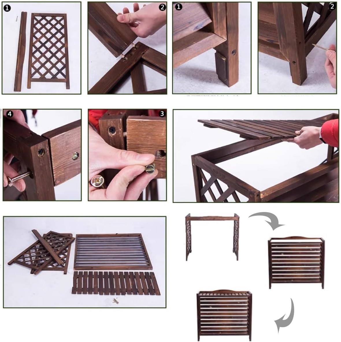 Air Conditioner Fence Screen Protective Cover Solid Wood Shelf Plant StorageDecorative Louvered Frame for Outside to Hide Condensing Unit for Outdoor Privacy(Brown,L105cm*W47cm*H80cm)