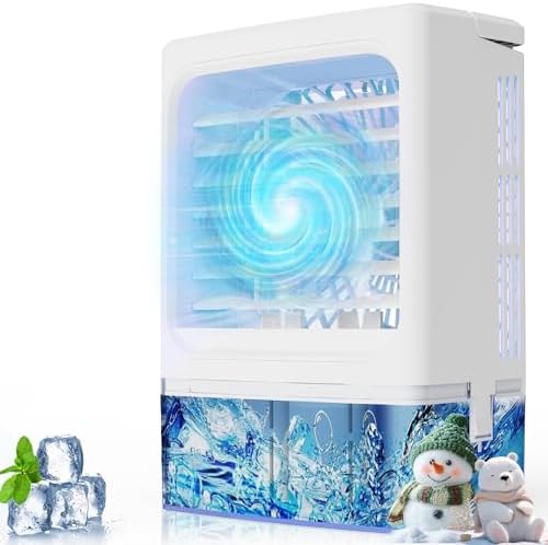 Portable Air Conditioners, 3 Wind Speeds 900 ML Water Tank Quiet Portable AC, Cool Mists Humidifier & 2/4H Timer Evaporative Air Cooler, 7 Color Light Personal Cooling Fan for Home Office Bedroom