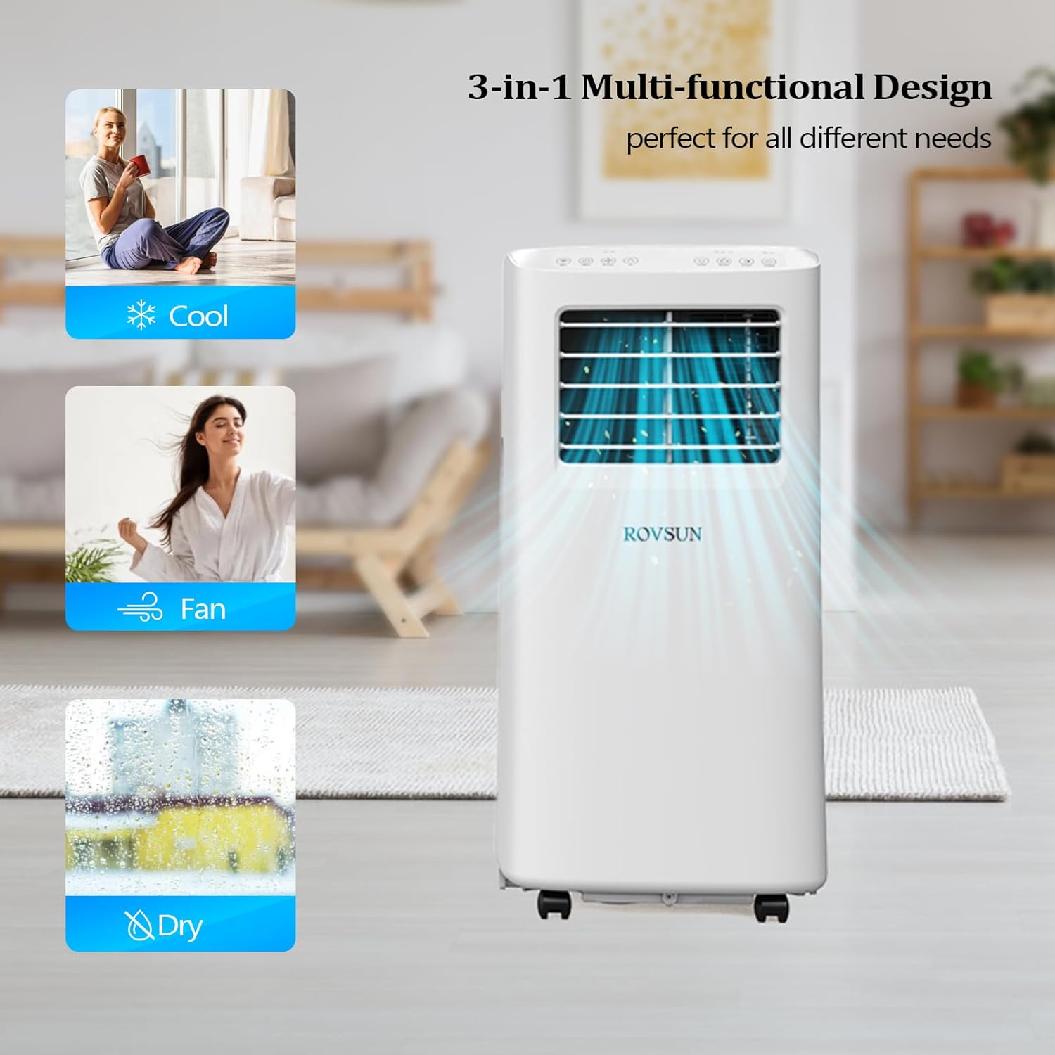 ROVSUN 8000 BTU Portable Air Conditioner with Remote Control, 3-in-1 Room AC Unit, Fan & Dehumidifier with Digital Display, 24H Timer & Installation Kits for Home Office Dorm