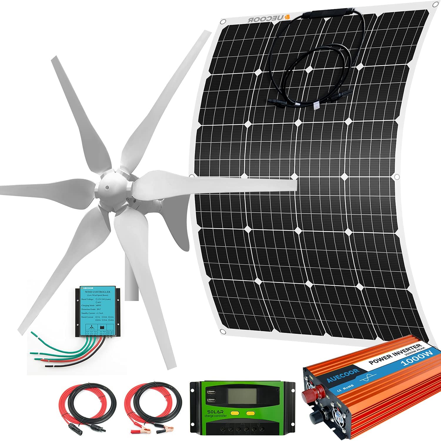 520W Wind Solar Power Kit: 400W Wind Turbine Generator 6 Blade with Controller & 120W Mono Solar Panels & 1000W Off Grid Inverter for Home, Boat, RV