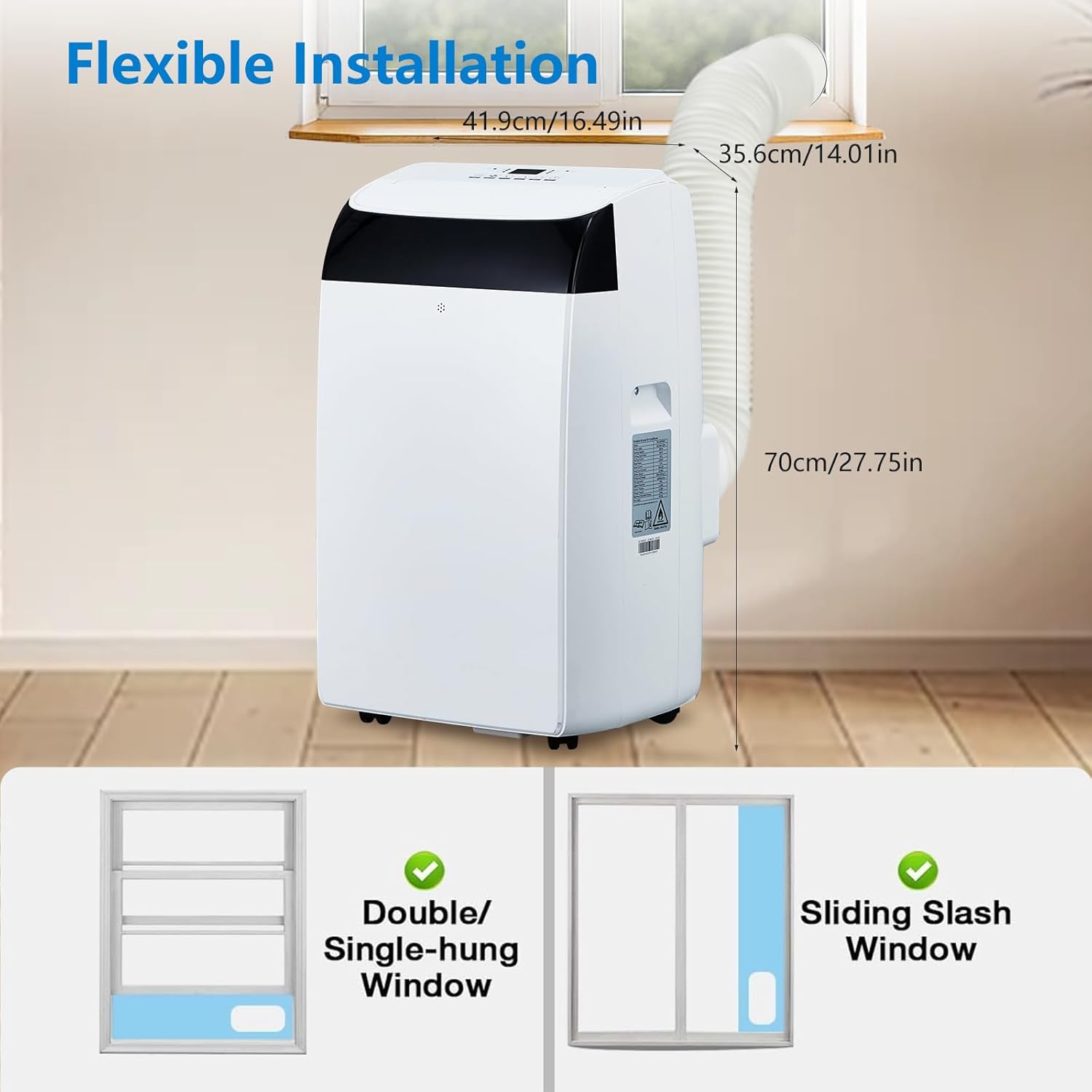 Portable Air Conditioner 14,000 BTU Cools Up to 700 Sq.Ft, 3-IN-1 Quiet Portable AC Unit with Remote Control for Large Room, Campervan, Office, Temporary Space, White