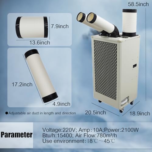Industrial Air Conditioner Portable Commercial Spot Cooler 15400 Btu/h Mobile Air Conditioner 220V 2.1kw Dual Hose