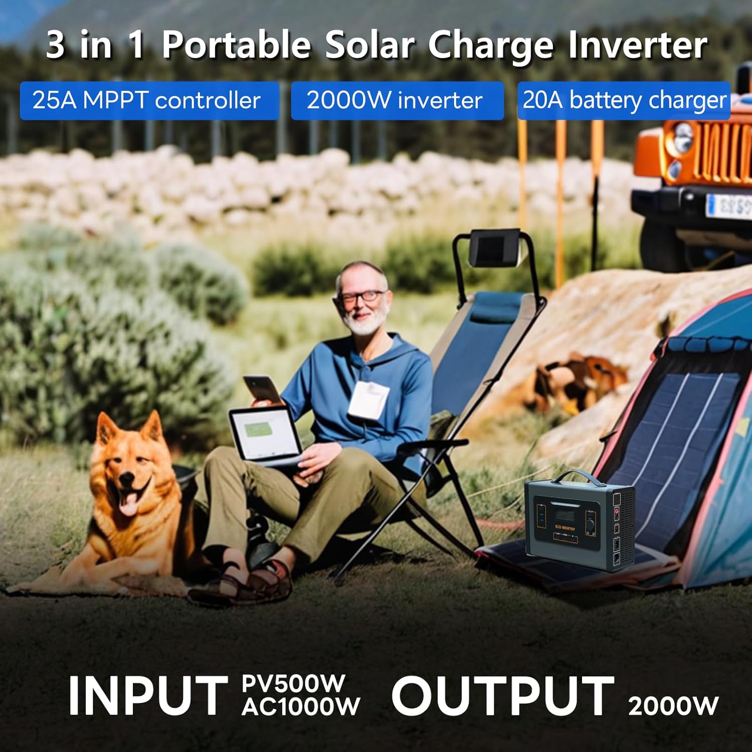 ECO-WORTHY 390W Off-Grid Complete Solar Panel Kit: 24V 2000W 3-in-1 Inverter+2 * 195W Mono Photovoltaic Panel+24V 100AH Bluetooth Lithium Battery+2 * 45inch Adjustable Solar Panel Tilt Mount Brackets