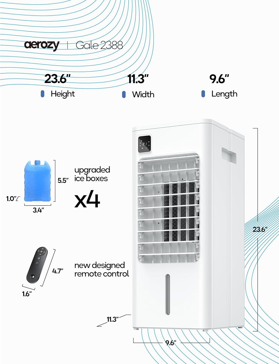 Portable Air Conditioner, Evaporative Air Cooler Windowless with Remote, 3 Speeds, 12H Timer, Oscillating Swamp Cooler for Bedroom, Living Room, White