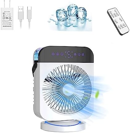 Portable Air Conditioner Fan,Small AC with Remote Control,4-in-1 Mini Air Cooling Fan,4 Wind Speeds Modes USB Desk Cooling Fan,Personal Air Conditioner Evaporative Air Cooler for Room/Office
