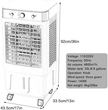 Evaporative Air Cooler, 4-IN-1 Portable Evaporative Cooler, Knob Control Air Conditioner Portable with 6.6 Gallon Water Tank, 90°Oscillation(Green)