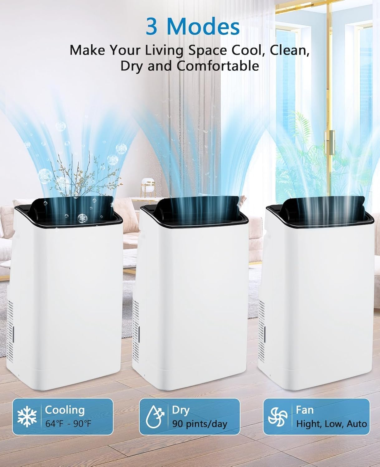 14,000 BTU Portable Air Conditioner - Cools Up to 700 Sq.Ft, 3-in-1 Energy Efficient AC,Portable with Casters for Large Rooms, Campervans, Offices