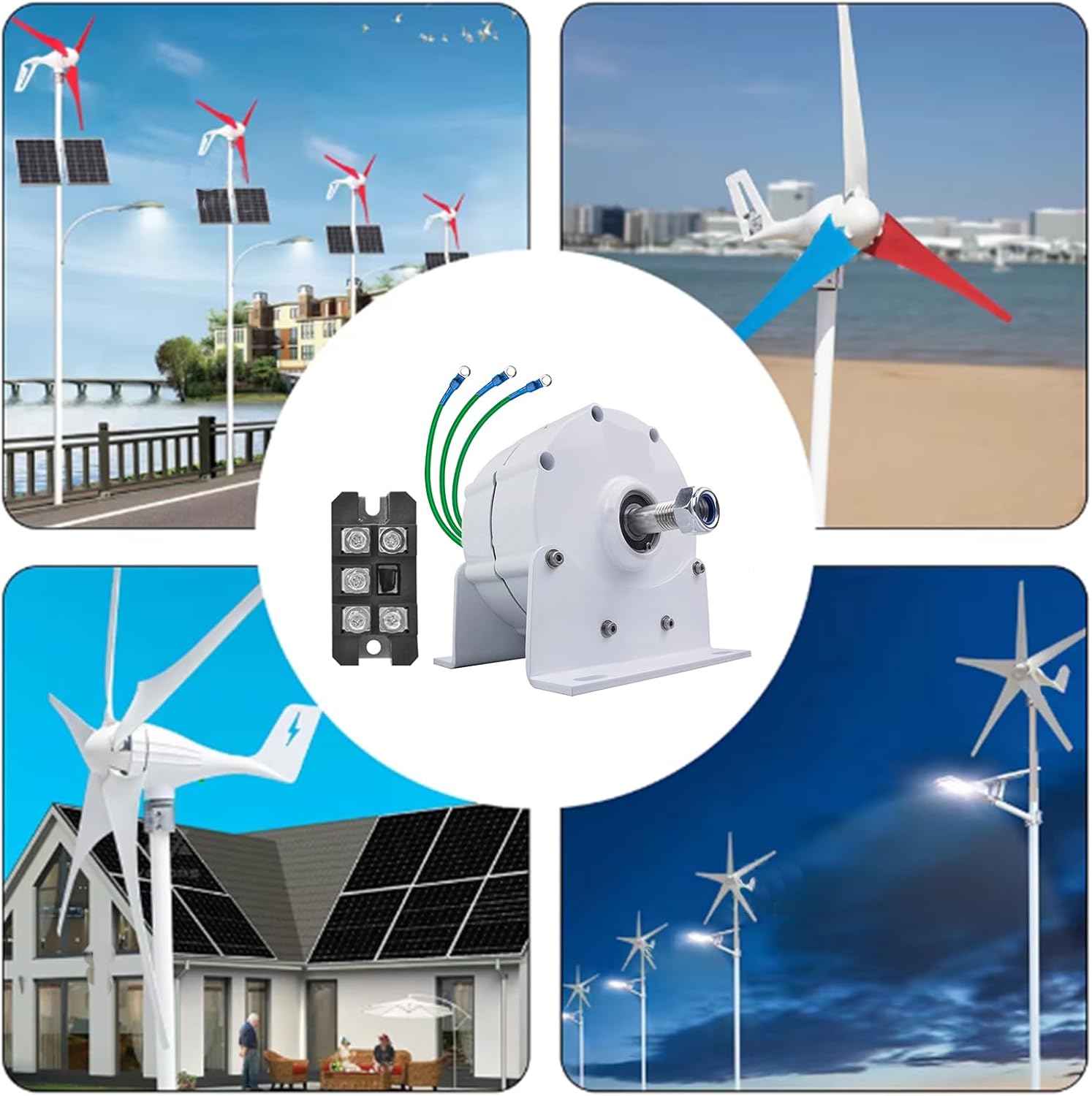 3000W 3 Phase AC Wind Turbine Generator with Base Gearless AC Alternator 12V 24V 48V 220V for DIY Wind Turbine Brushless Generator Alternator,48v