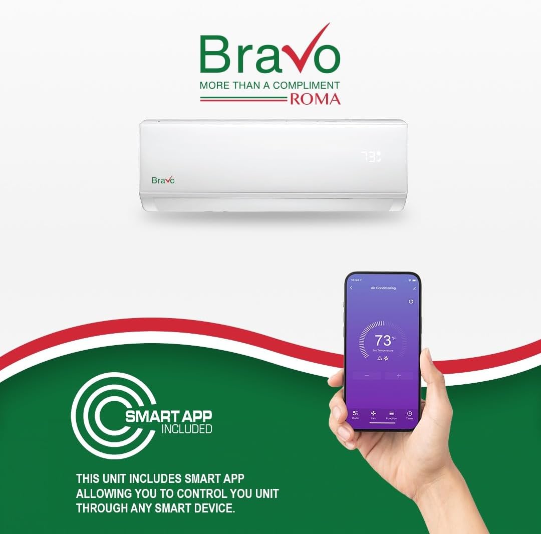 BRAVO 24,000 BTU 230V Ductless Mini Split Air Conditioner & Heat Pump – 17 SEER2 Inverter AC System – Pre-Charged – 13FT Installation Kit – Smart Control Included – Cooling & Heating