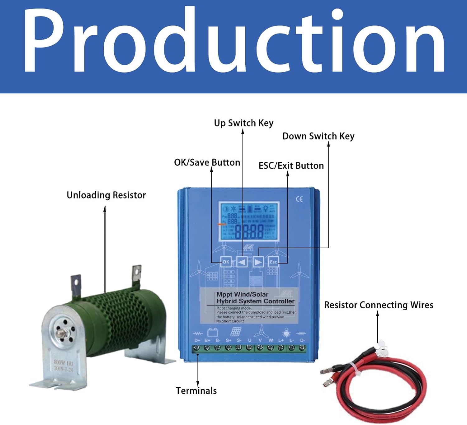 Charge Controller for Off-Grid Systems with Photovoltaic and Battery Dual Power Supply, Wind Solar Hybrid Charge Controller 6000W-14000W, MPPT Solar Charge Controller 12V-48V LCD Display 24V