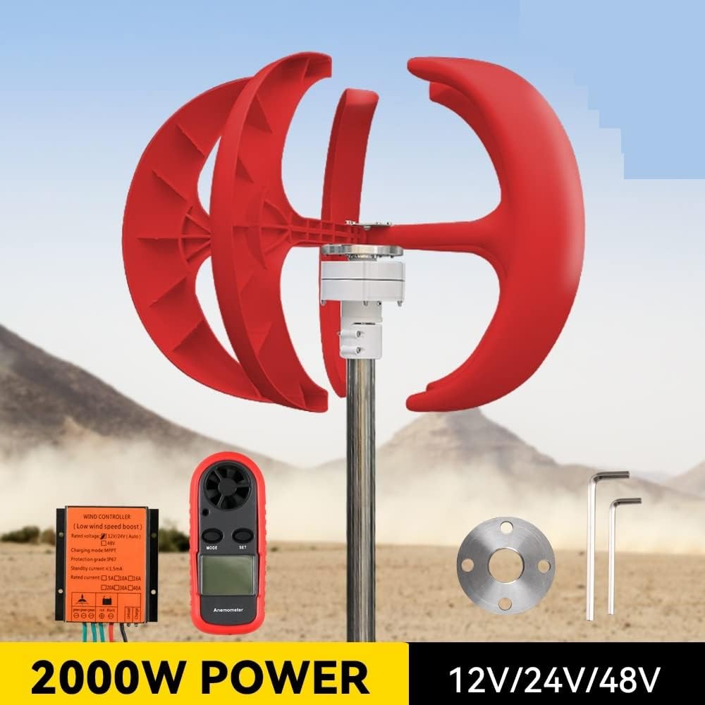Wind Turbine, Vertical Wind Turbine Generator 2kw Windmill 12v 24v 48v Low Noise Wind Speed Start with MPPT Charge Controller for Home Use(White,Turbine ONLY_48V)