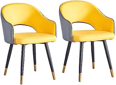 AYARNA Kitchen Dining Chairs 2 Piece Set Wear Resistant Leather Modern Living Dining Room Accent Arm Chairs Carbon Steel Legs Office Lounge Chair(Yellow+Grey)