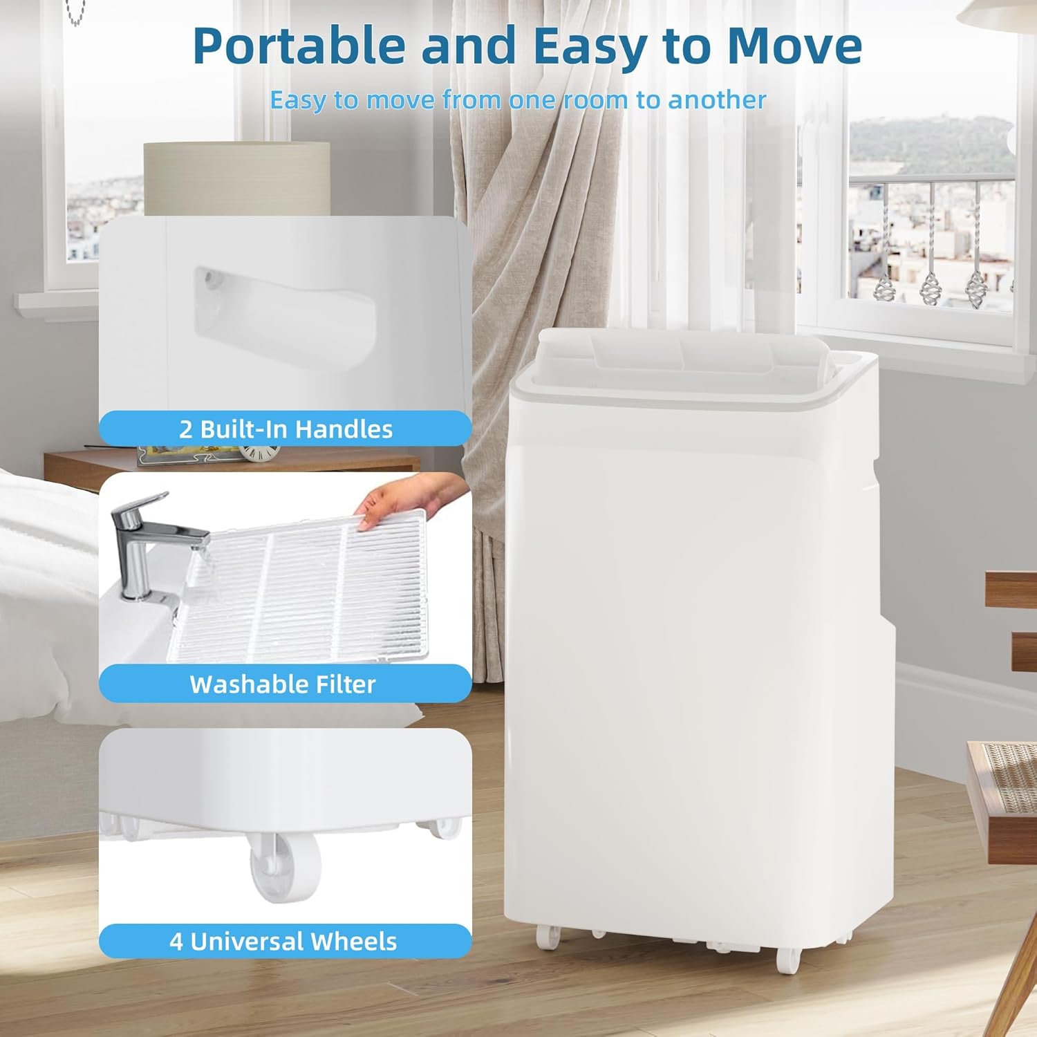 12,000 BTU Portable Air Conditioner Cools Up to 550 Sq.Ft, 3-IN-1 Quiet Portable AC Unit with Remote Control & Installation Kits for Large Room, Smart/Sleep Mode, Auto Swing, 24H Timer