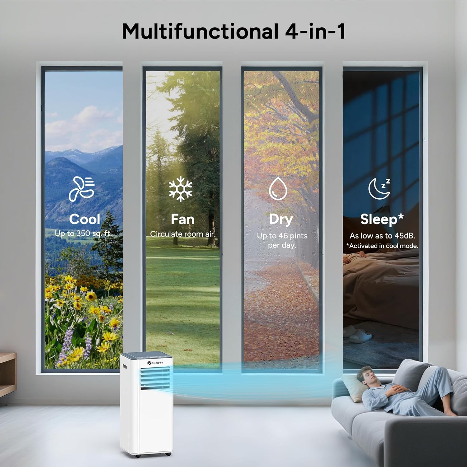 DR.PREPARE Portable Air Conditioner, 8000 BTU AC Unit with Smart WiFi Enabled, APP & Remote Control, Fan & Dehumidifier, 24H Timer, Sleep Mode, Window kit, Cools Room Up to 350 Sq. Ft