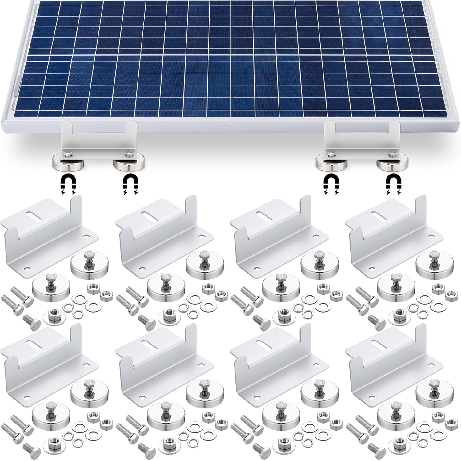 8 Pack 1200 Lbs No Drill Magnetic Solar Panel Mount Bracket Solar Panel Mounting Z Brackets for Sheds, Roofs, Walls, Boats, Trucks, Trailers Lightweight Aluminum Corrosion-Free (Silver)