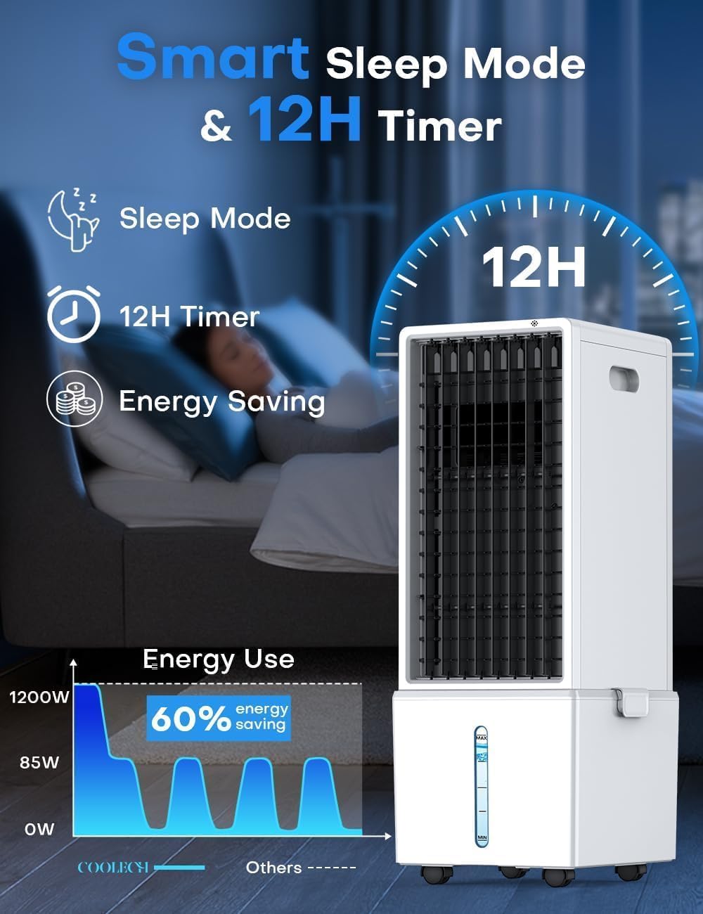 4-IN-1 Windowless Air Conditioner w/3.2-Gal Tank for 24H Cooling, 4 Wind Speeds & 4 Modes, LED Touch Screen, Waterless Alert System & 12H Timer, Remote, Portable Air Conditioners for Bedroom