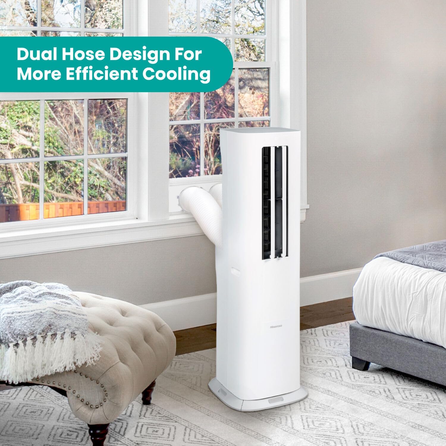Hisense 8,000 BTU Portable Inverter Air Conditioner with Dehumidifier, Quiet Operation & Dual Hose Design, AC Heater Combo Unit for Room in White