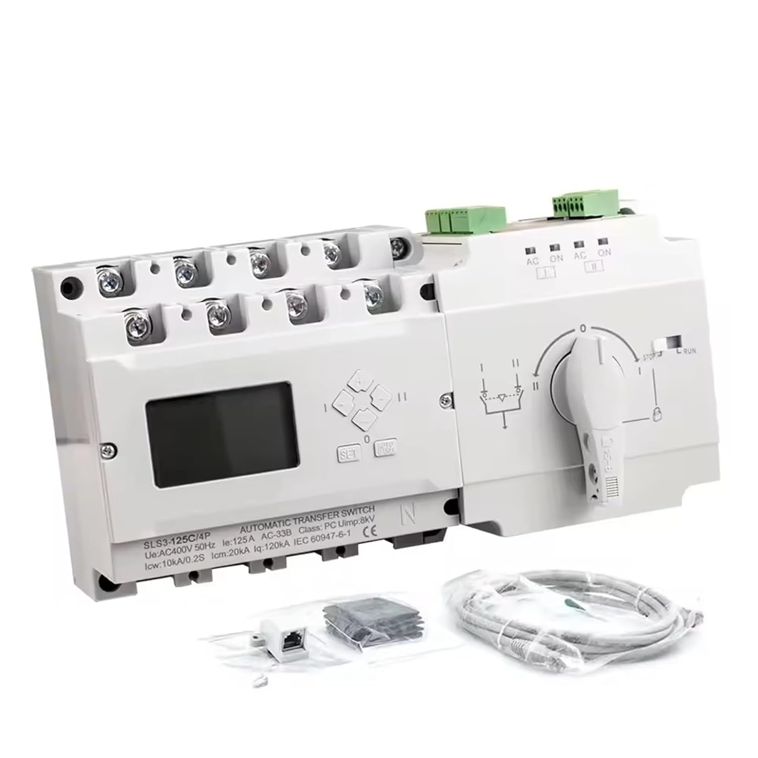 C/D Type 63A 100A 125A ATS Generator Dual Power Automatic Transfer Switch with Control Panel Circuit Breaker(125A D Type Cable)