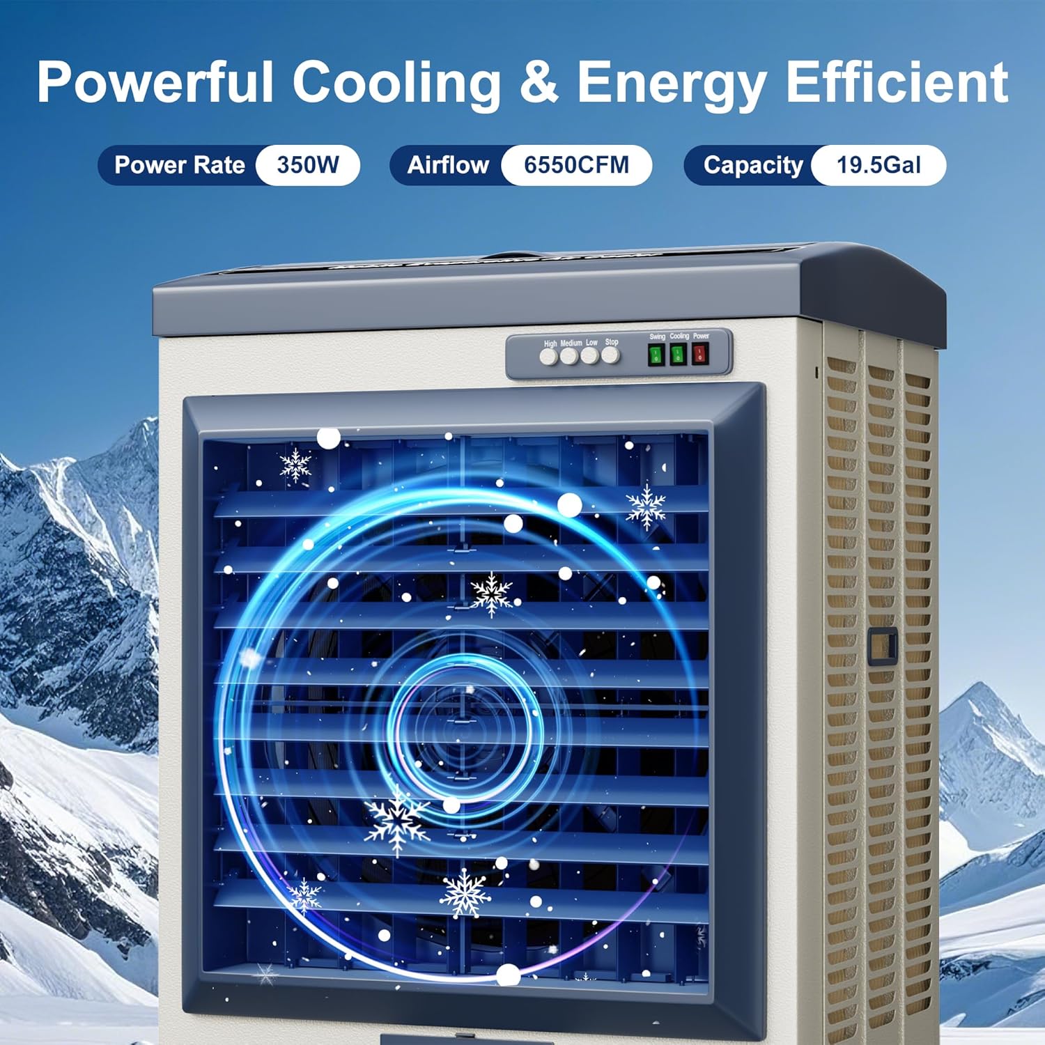 Swamp Cooler, 6550CFM Evaporative Air Coolers with 19.5 Gal Tank, Windowless Air Conditioner 3 Speeds for Outdoor Use, 49 Inch Air Cooler Water Fan for Patio, Garage, Shop, Commercial Grey