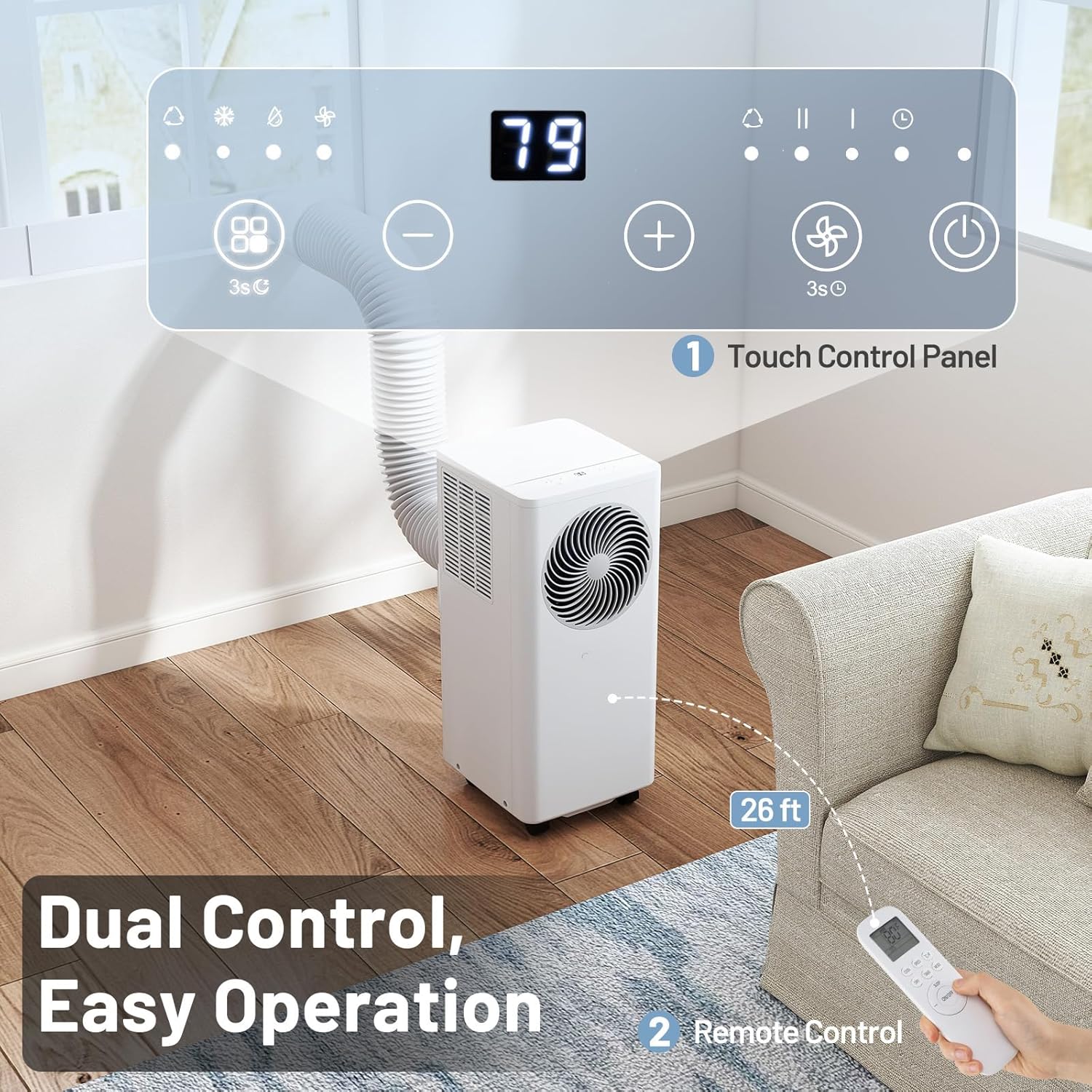 ARLIME 8200 BTU Portable Air Conditioner for Room up to 350 Sq.Ft, 3-in-1 Stand up AC Unit w/Dehumidifier, Fan, Sleep Modes, 24H Timer and Remote Control, Window Installation Kit Included (8200 BTU)