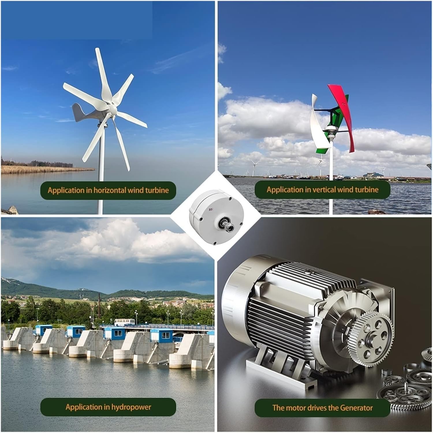 Wind Turbine, Generators 400W 600W 800W Low Speed 12V 24V 3 Phase Gearless Permanent Magnet AC Alternators for Wind Water Turbine for Home Use(with Base,24V_500W)