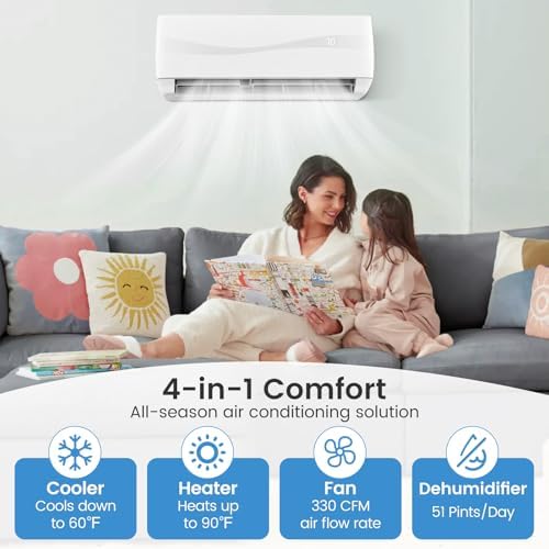 ARLIME Mini Split AC, 9000 BTU Inverter Air Conditioner & Heater w/ 0.75 Ton Heat Pump, 19 SEER2, 115V, Cools up to 450 sq. Ft, Pre-charged w/ R32 Refrigerant, Wall AC Unit with Installation Kit