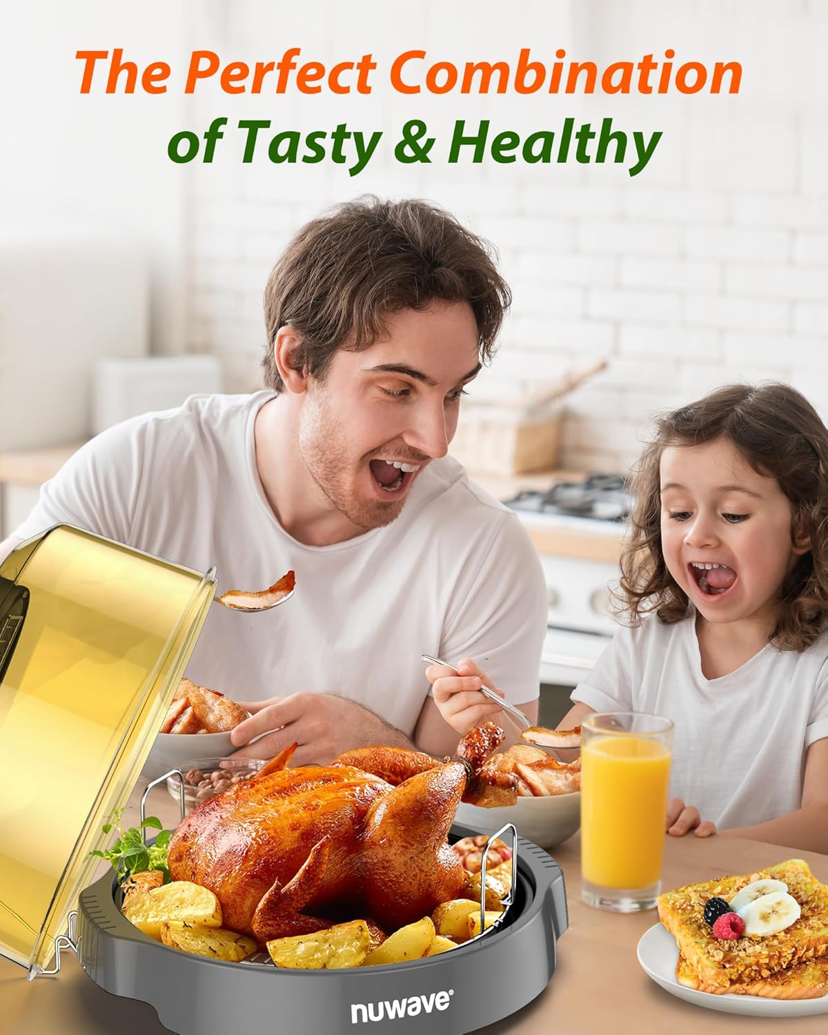 Nuwave Oven Pro Plus Air Fryer, Infra-Red Countertop, 2025 Advanced Convection, No Defrosting or Preheating, Cook Fresh or Frozen, Durable Power Dome, 100 Presets & 50 Memory, PFAS Free, Cool Grey