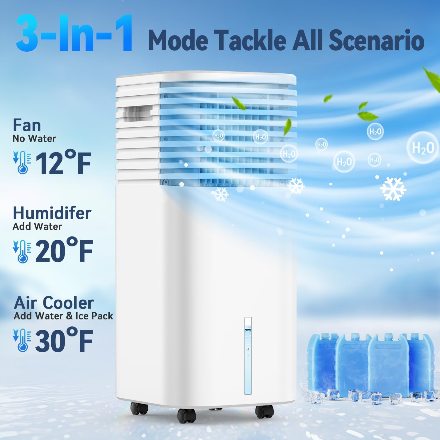 FANCOLE Windowless Portable Air Conditioners with 4Modes & 3Speeds, 15H Timer for Smart Auto-off, 2Gal Tank for 20H Cooling, Evaporative Air Cooler 17 FT Remote, 120° Swing Swamp Cooler No Hose Needed