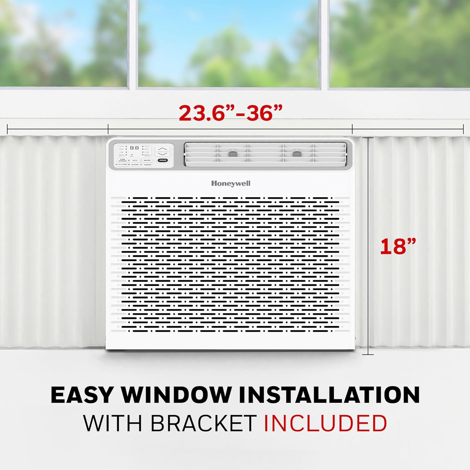 Honeywell 14,000 BTU Digital Window Air Conditioner, Remote, LED Display, 4 Modes, Eco, 800 sq ft Coverage