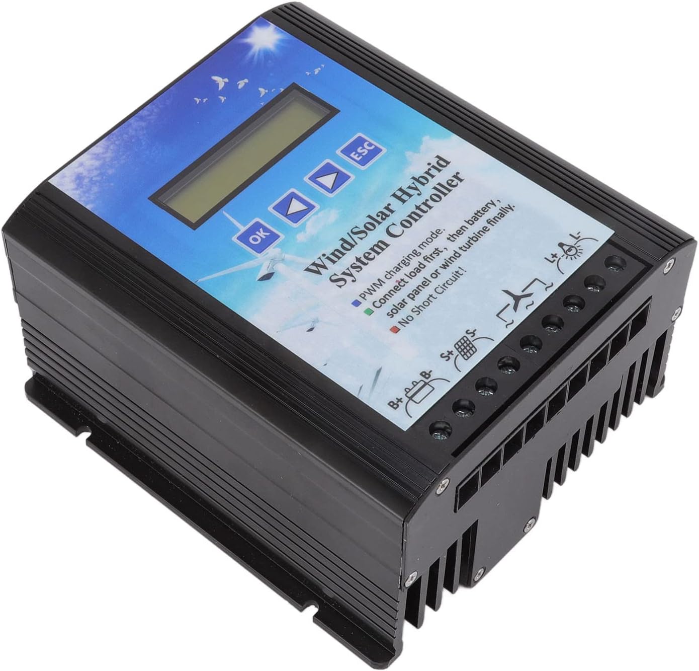 Wind Solar Hybrid Controller 12V 24V PWM Charging LCD Display Universal for Off Grid Generation Systems Aluminum Alloy Blue 148x162x85mm