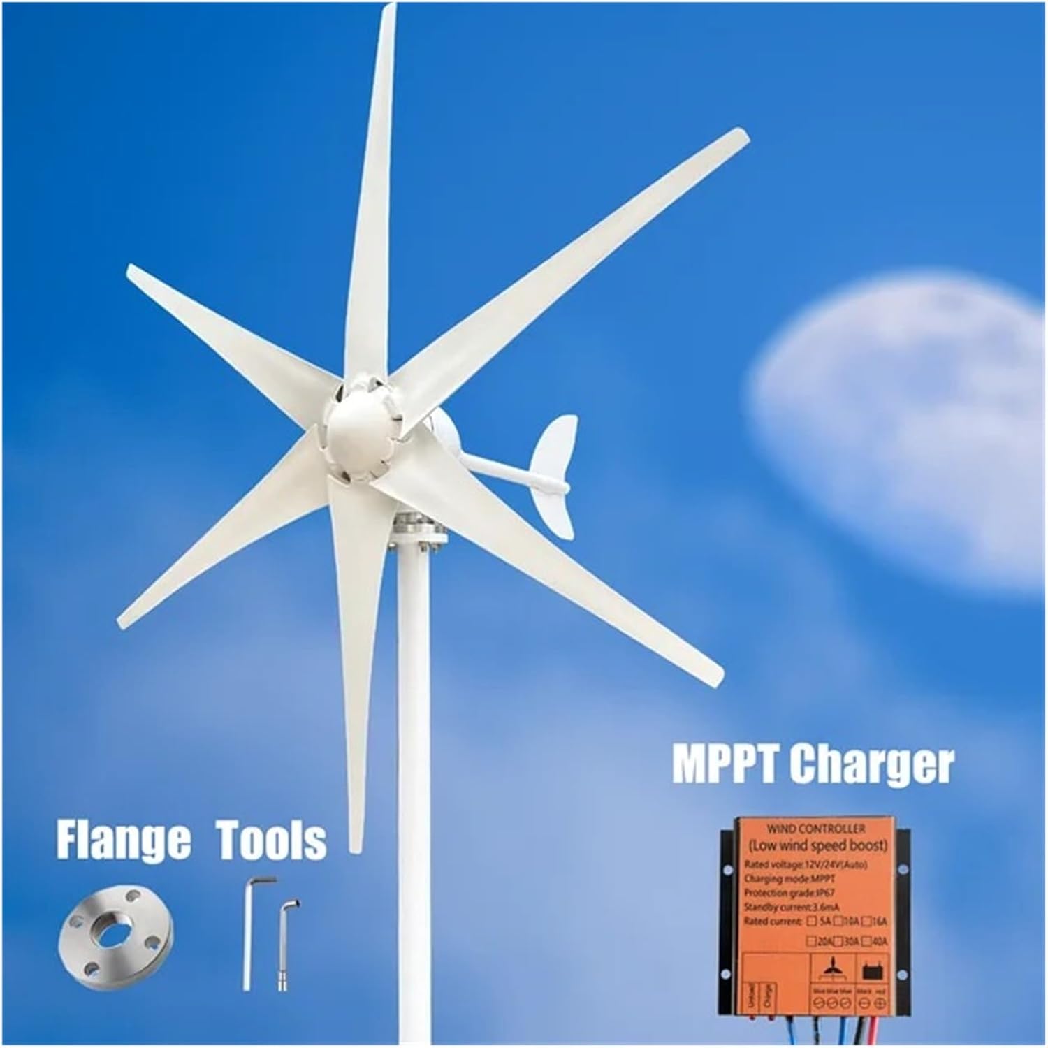 High Efficiency 3000W Windmill Horizontal Axis Wind Turbine Generator Home Appliance Generators Wind Power Generator Industrial Energy(with MPPT Charger,48V)