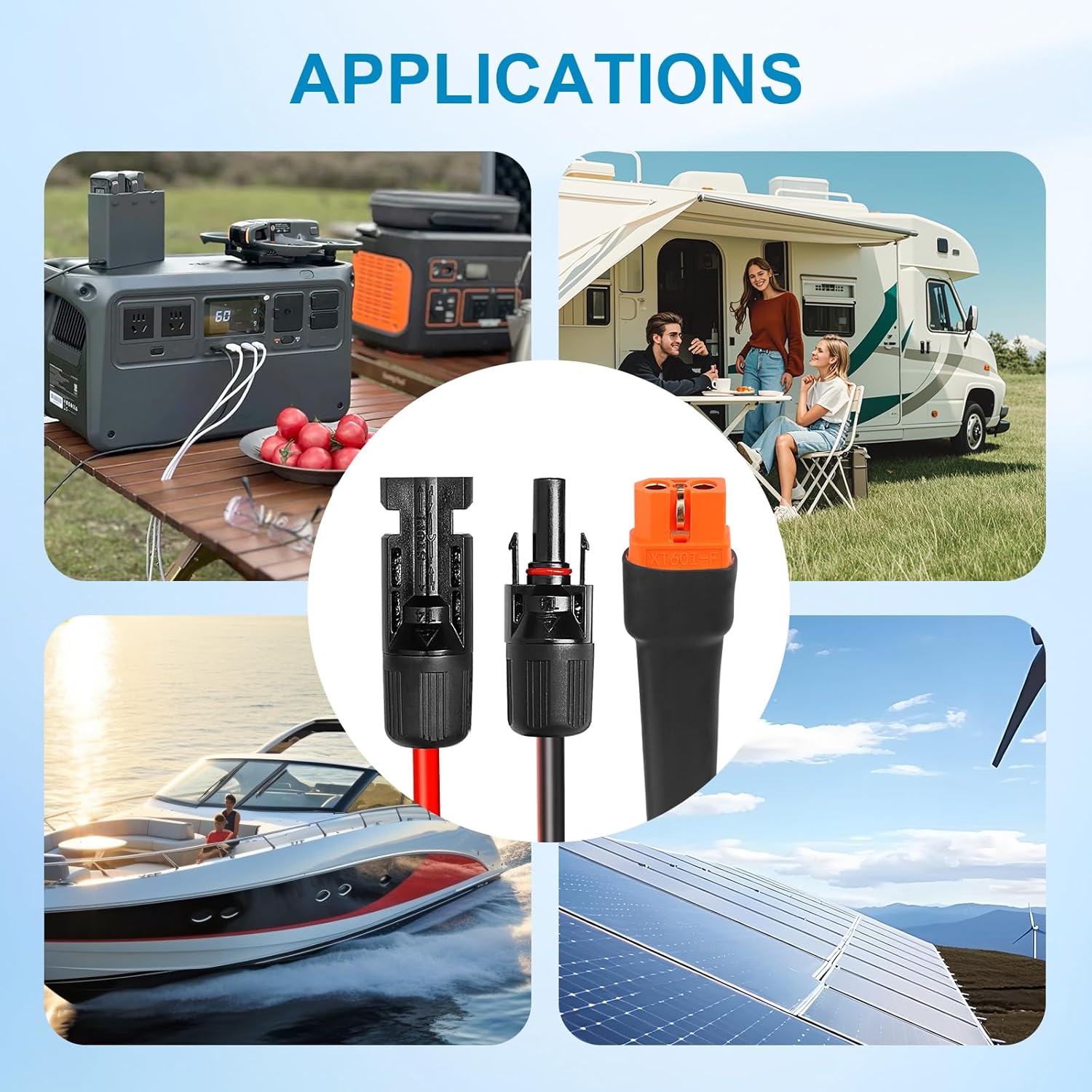 10AWG 30FT Solar to XT60i Extension Cable + 25FT Solar Panel Connectors to DC 8mm Adapter Cable