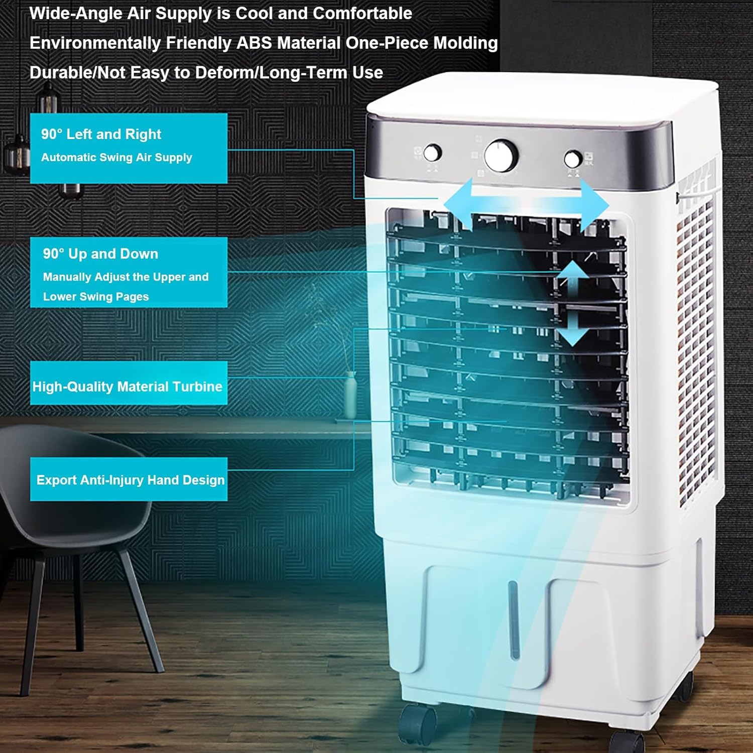 3800CFM Swamp Cooler with 8 Gal Tank, 4-in-1 Evaporative Air Cooler, 90° Oscillation, 3 Speeds, Windowless Air Conditioner for Indoor, Outdoor, Garage Use, 36 in