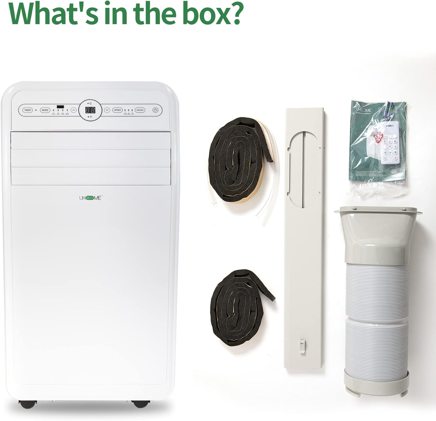 Uhome 12000 BTU Portable Air Conditioner with Heater up to 400 Sq. Ft, Ac Heater Combo Window Unit, Portable AC Unit with Dehumidifier & Fan, Cools & Heats,Remote Control and Window Kit Included,White