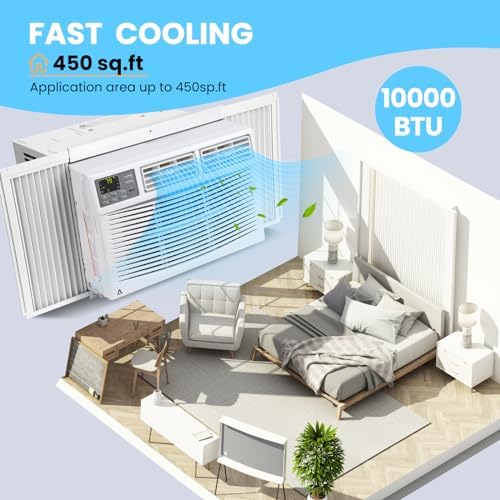 10000 Btu Window Air Conditioner Units, 115v Window Ac Units For Bedroom Cooling 450 Sq.ft.,3 In 1 Ac Window Unit With 3 Cooling Modes, Remote, App Controlled, Quick Mount Installation(10000BTU)