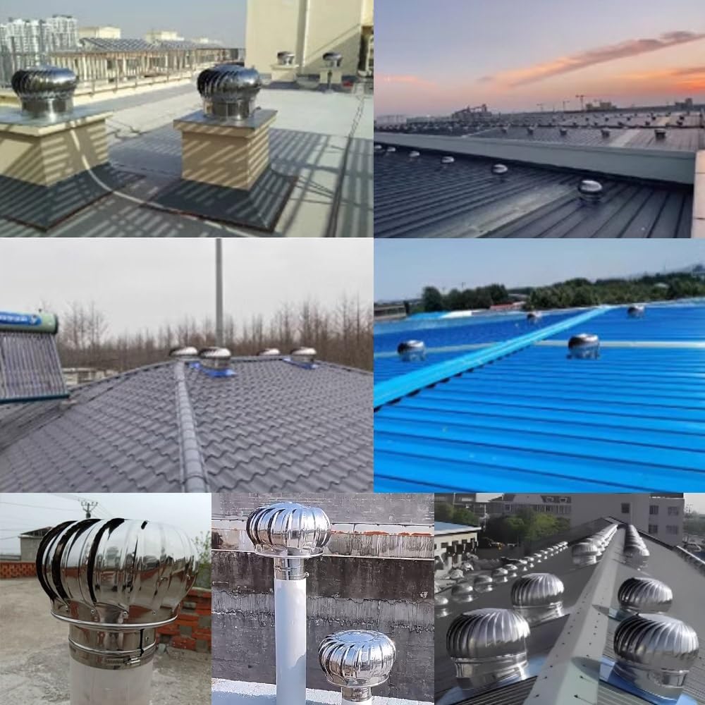 Stainless Steel 304 Roof Wind Turbine Rotating Non Power Ventilator Cap 4/6/8/10/12/18/24 Inch Rainproof Exhau