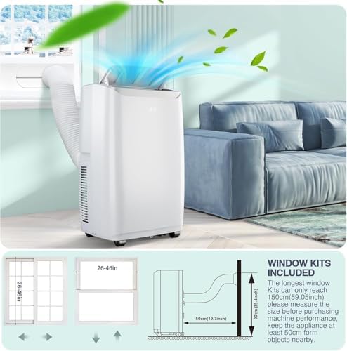 14000 BTU Portable Air Conditioners Up to 550 Sq.Ft, Air Conditioner With Cooling/Dehumidifier/Fan/Sleep Mode, Remote Control, Portable AC for Large Room, Campervan, Office, Temporary Space, Black