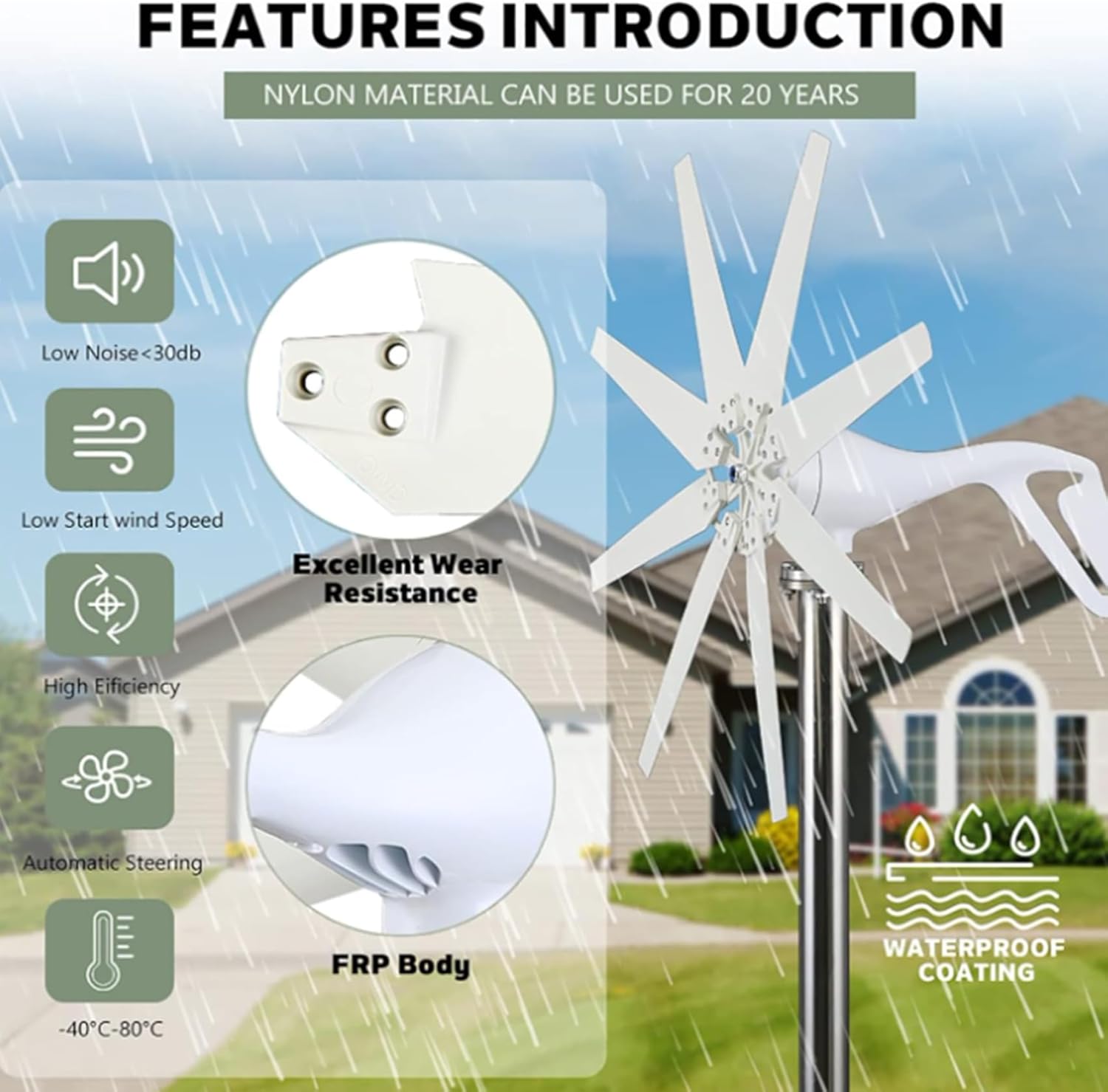 9000W 12V-220V Vertical Axis Wind Power Turbine Generator, 8 Blades High Efficiency Horizontal Windmill Off Grid System for Home RV Farm,with Controller