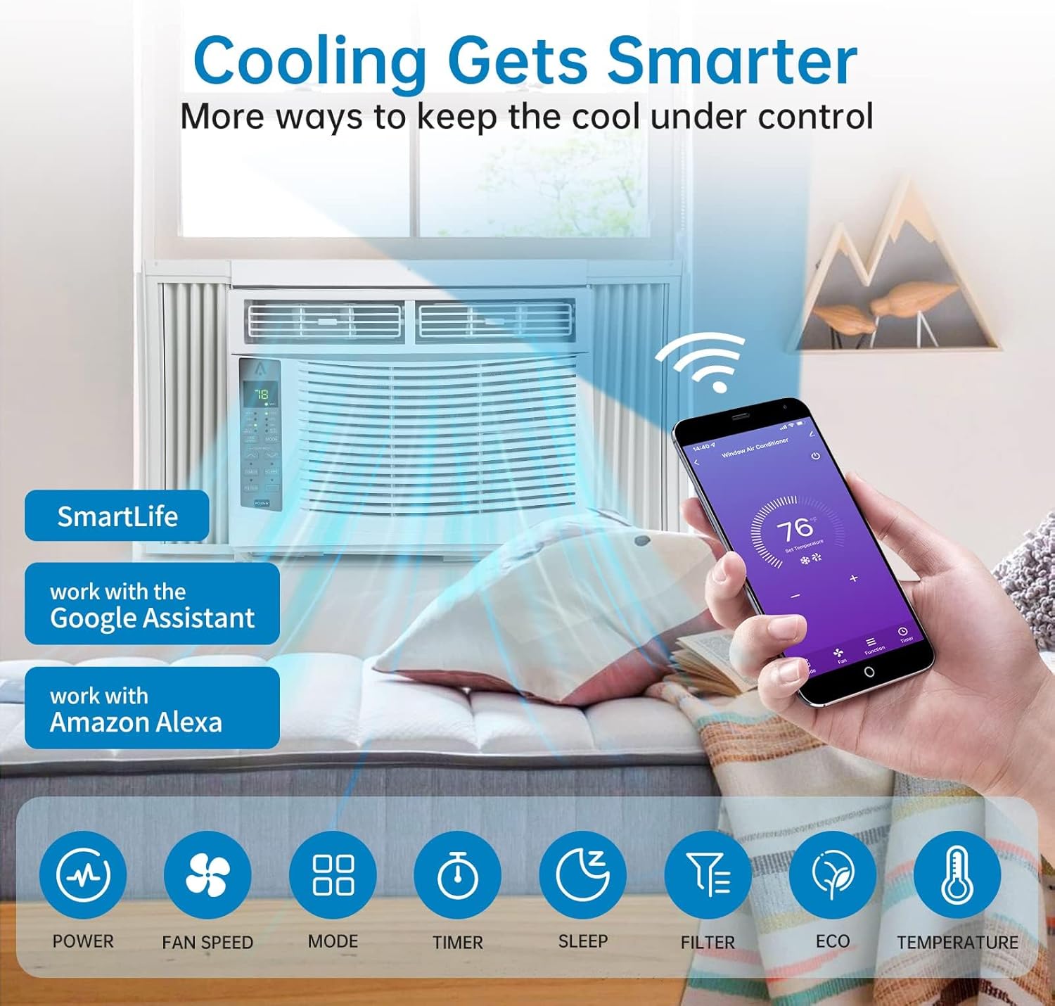 6000btu Window Air Conditioner Units, 115V Air Conditioner Window Unit With Remote Controlled and App Controlled, Fast Cooling 250 Sq.Ft. 50db Low Noise,Small Ac Unit for Room Quick Installation