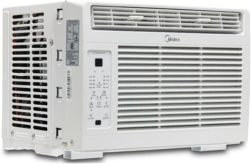 Midea 6,000 BTU 115V Window Air Conditioner w/Comfort Sense Remote, up to 250 Sq. ft., White, Cooling Modes: Cool, Dehumidify, Ventilate - MAW06R1WWT-T