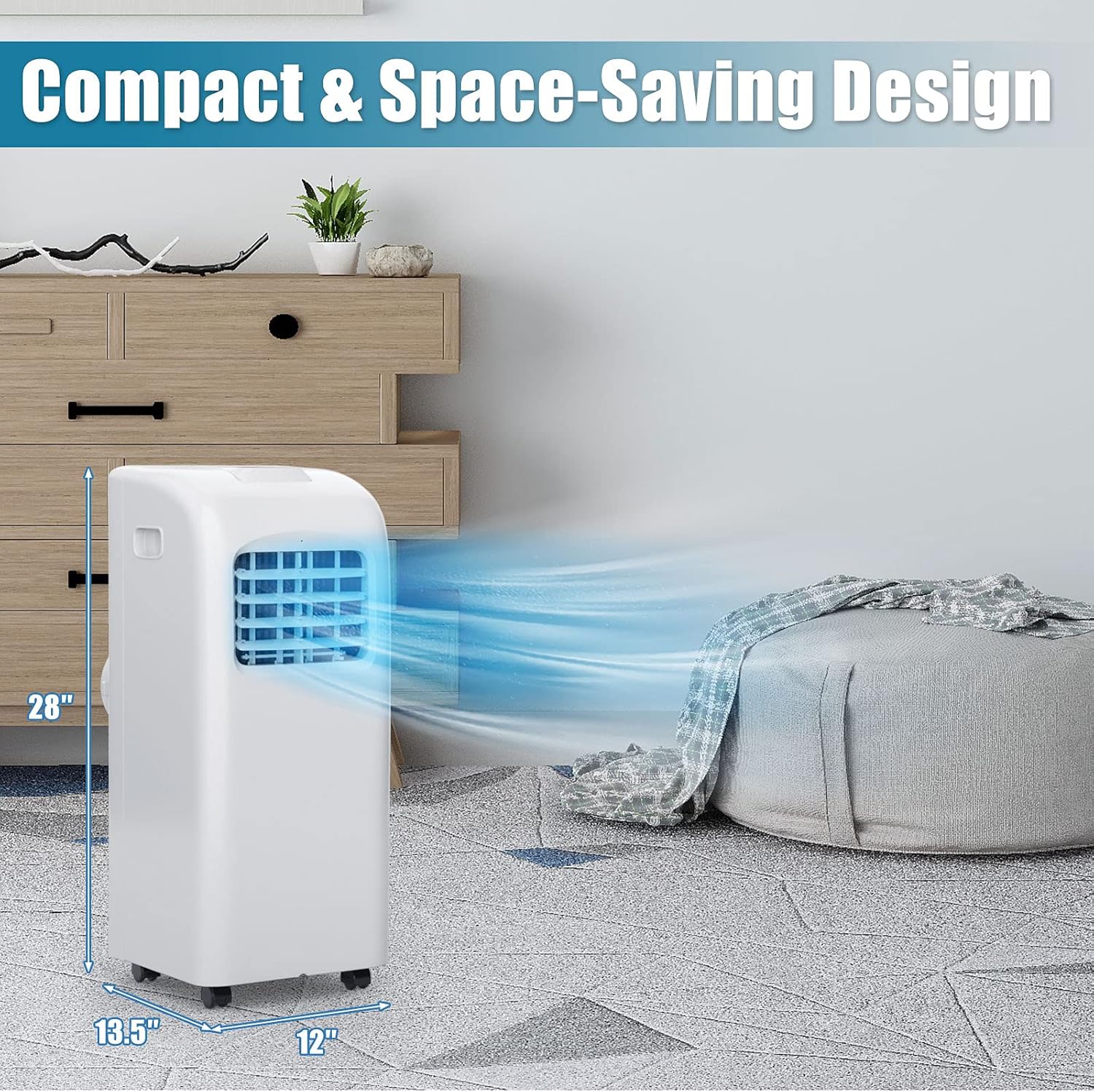 HOMGX 4-in-1 Portable Air Conditioner, 8000 BTU Powerful Air Cooler w/Fan, Dehumidifier, Cool & Sleep Mode, 2 Wind Speeds, 24H Timer, Control Panel, Remote Control, Rooms up to 230 sq. ft.