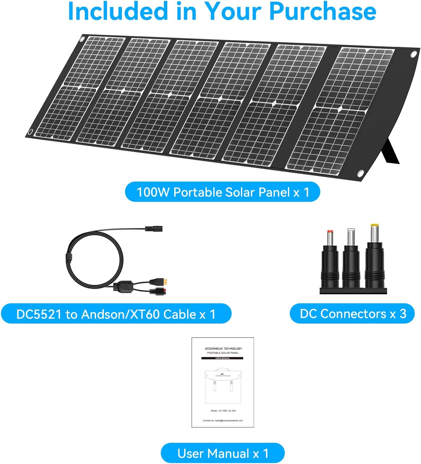 Ecosonique 100W and 400W Portable Foldable Solar Panel with USB-C PD3.0 & USB-A QC3.0, 20V DC MC4 40V Output for Generator, Power Station, RVs, Camping