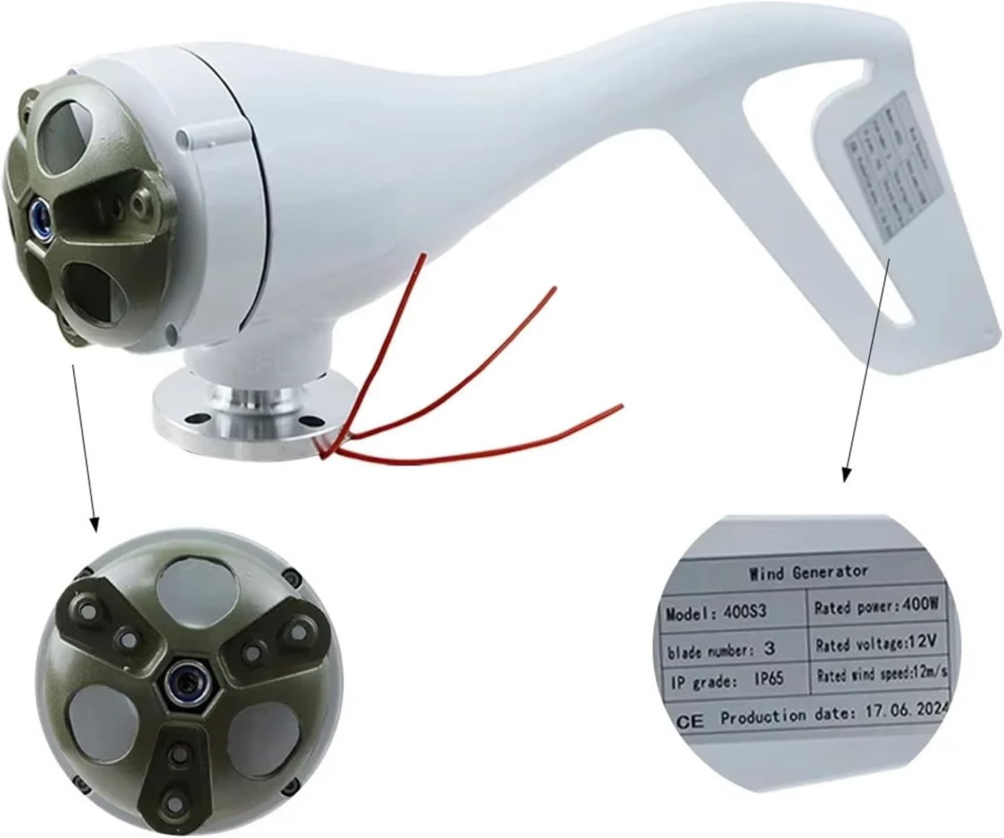 400W Wind Turbine Generator AC 12V/24V 3/5 Blades Windmill Wind Turbine for Home Use Windmill Generator with Charge Controller Industrial Energy(5 Blades,24V)