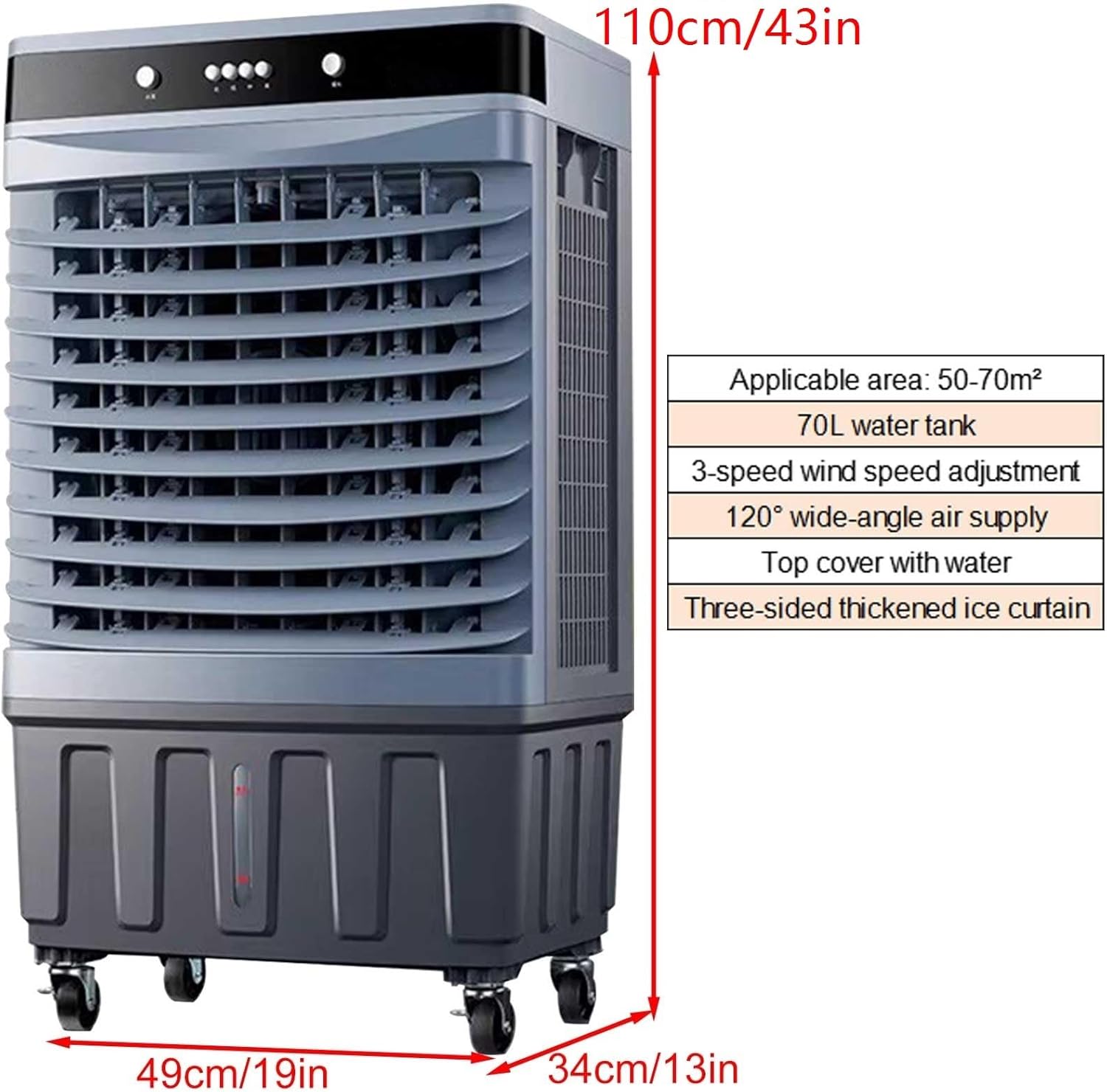 Swamp Cooler Air Conditioner with Water Tank, Evaporative Air Cooler with 4 Ice Box, Quiet Operation, 3 Wind Speeds for Outdoor Indoor Use(110cm/43in)