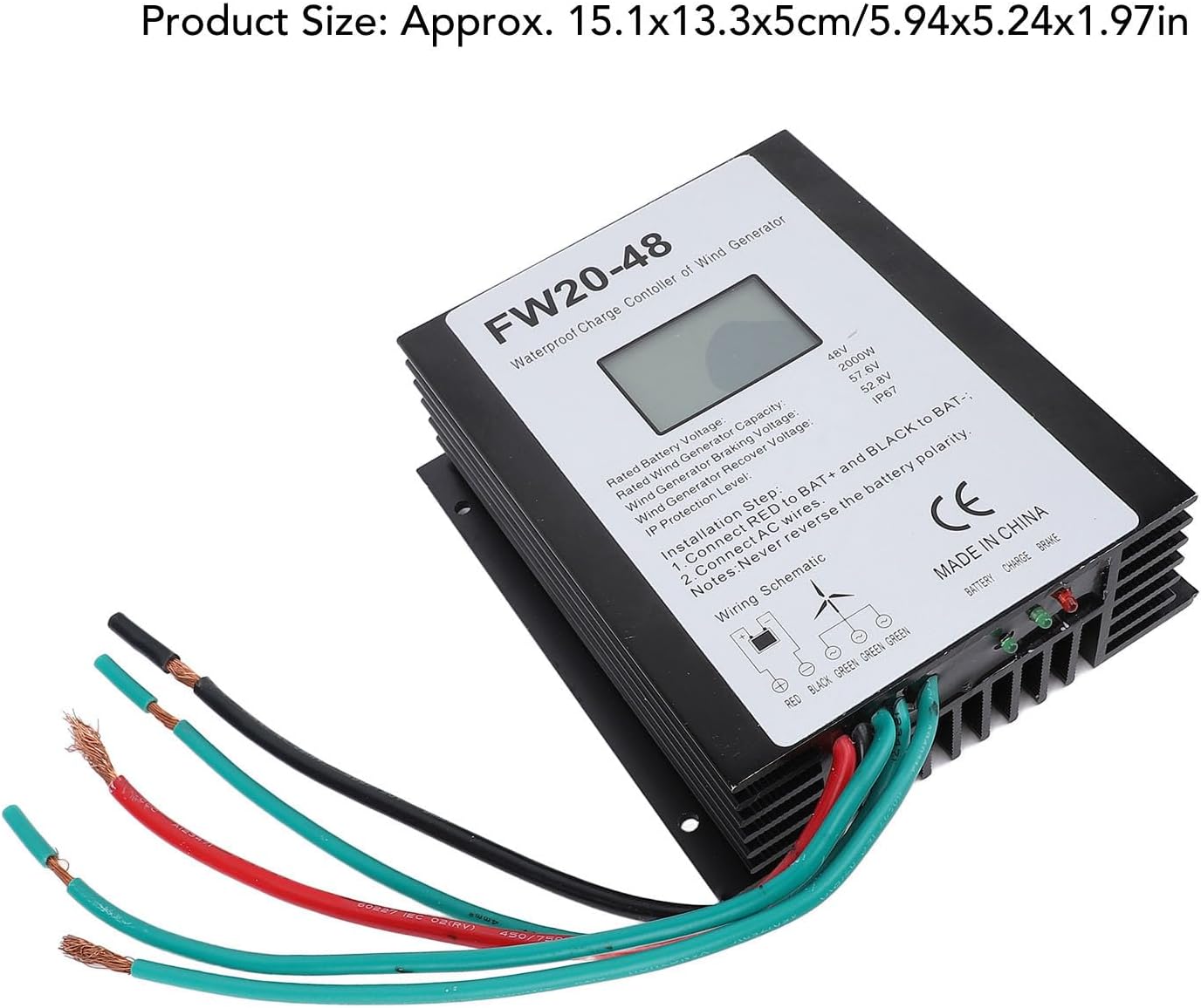 MPPT Wind Turbine Controller 48V 2000W | IP67 Weatherproof & Overvoltage Protection | LED Display for Home Wind System | Aluminum Alloy Heat Dissipation