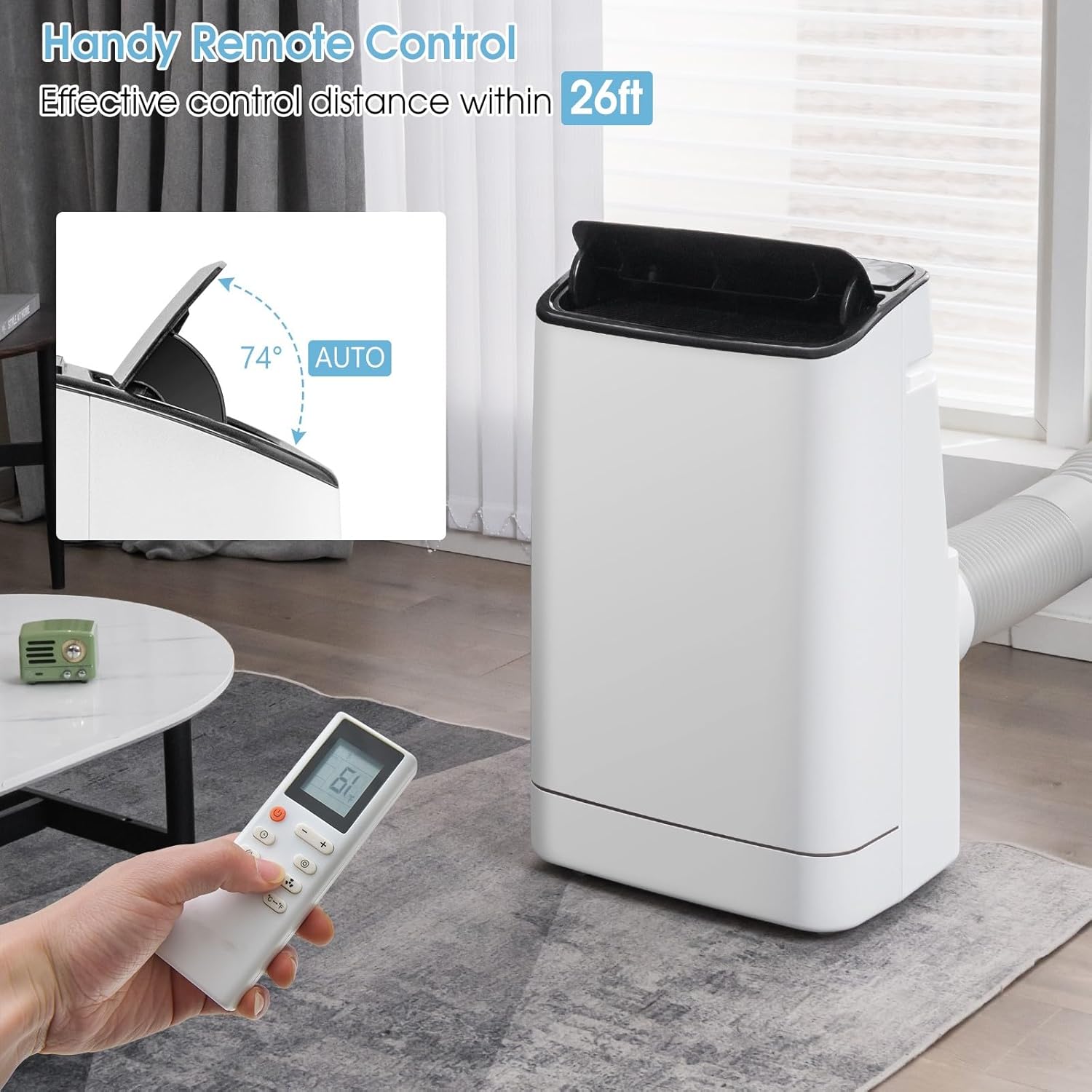 KOTEK Portable Air Conditioners with Heat, up to 800 Sq.Ft, 15000 BTU 4-in-1 AC Unit for Bedroom with Auto Swing, APP Remote Control & Window Kit, Room Air Conditioner Portable for Home Office